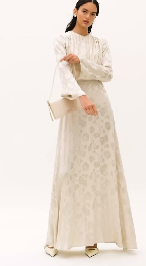 MANUKA - Jaquard Satin Kleid Ecru