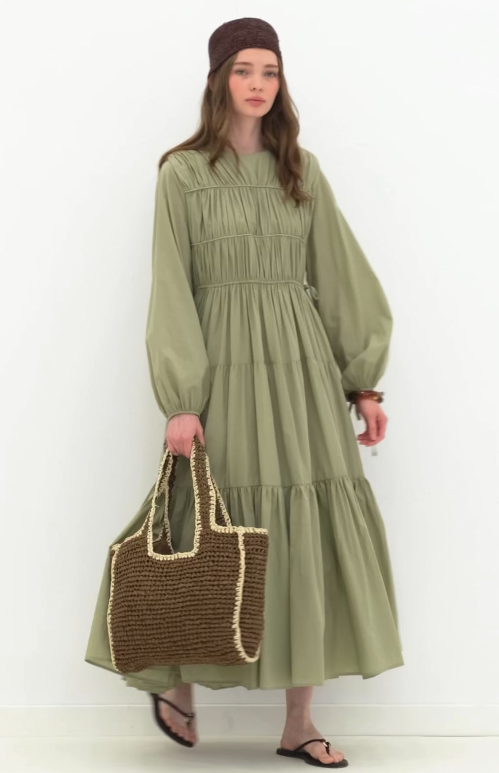 MANUKA - Kleid mit Raffungen Matcha